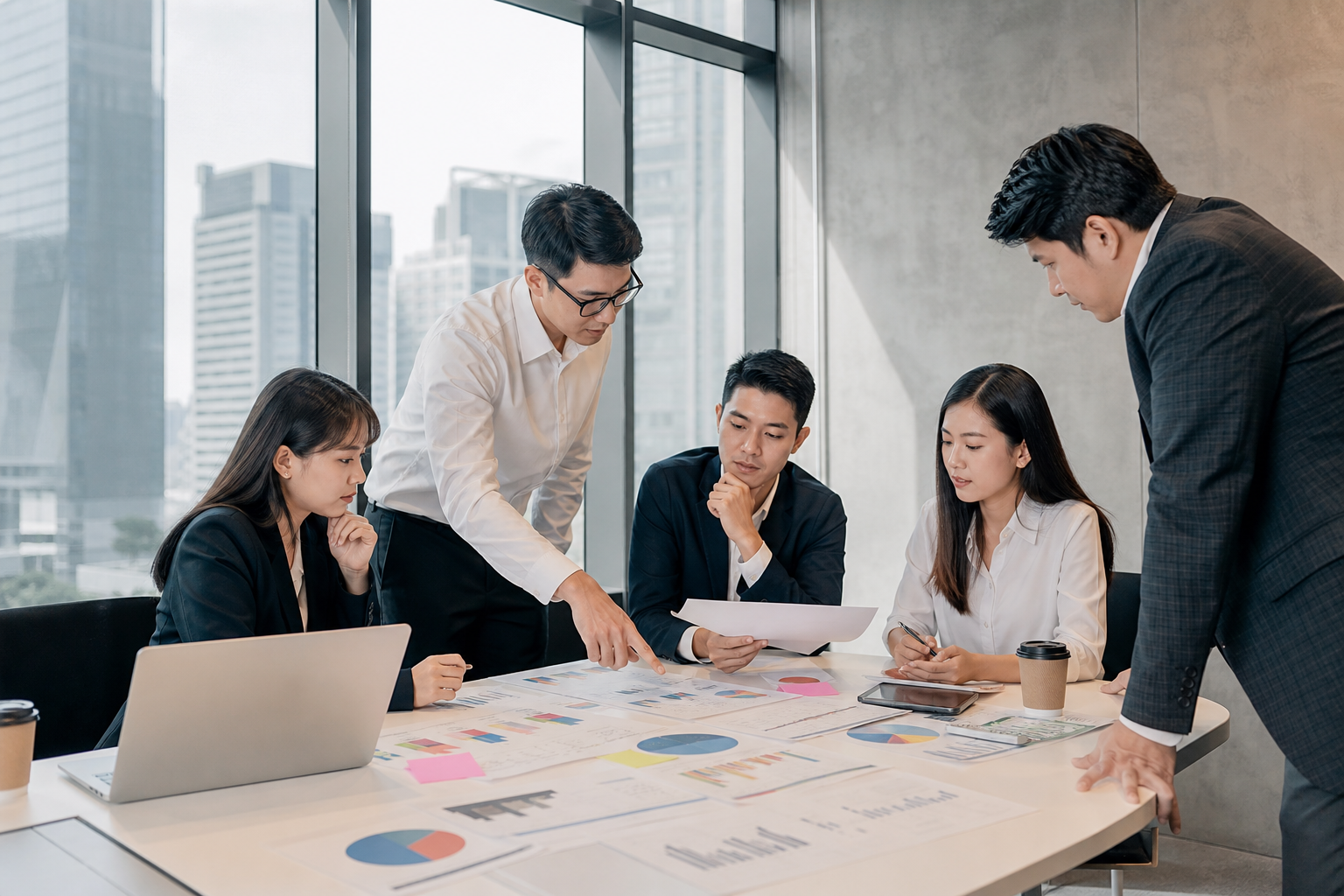Editorial hero image showing Taiwanese business workers in an office or workplace setting reviewing official consumer price and discount information flow, illustrating data charts or official announcements relevant to consumer pricing and discounts in Taiwan.